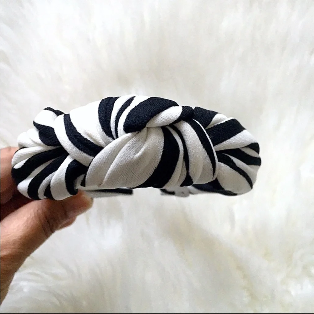 J. Crew Zebra Print Black and White Stripe Top Knot Headband